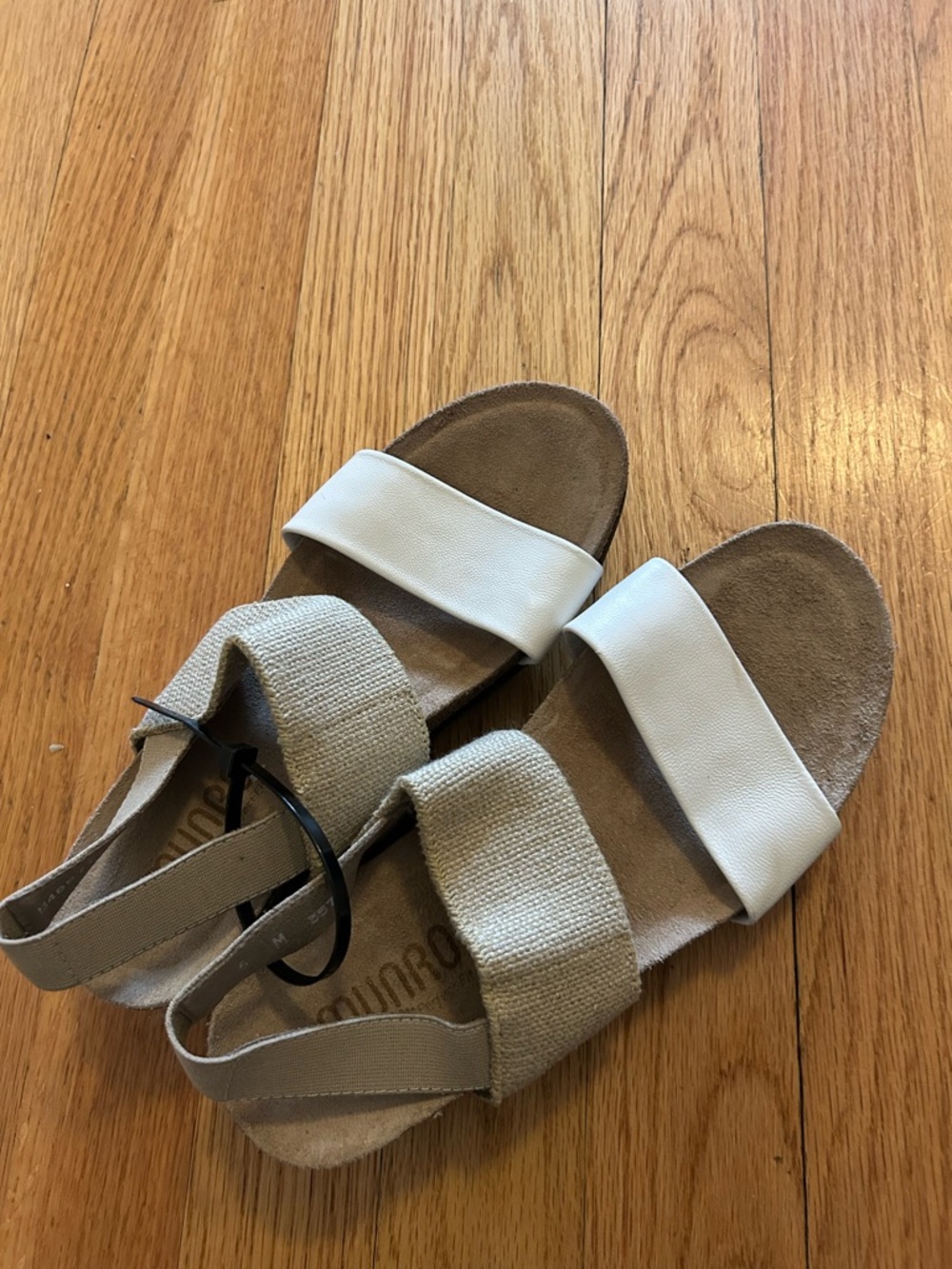 Munro Neutral Two-Strap Slide Sandals with White Accent